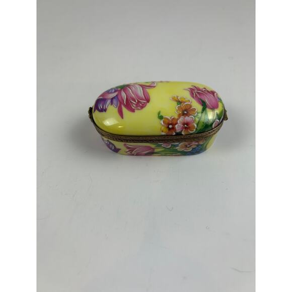 Rochard Limoges France Trinket Box Raised Floral Hand Painted Yellow Oval - Picture 13 of 14